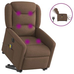 vidaXL Poltrona Alzapersona Massaggiante Elettrica Marrone Tessuto