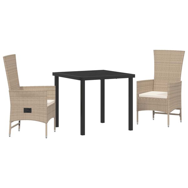 vidaXL Set da Pranzo per Giardino con cuscino 3 pcs Beige polyrattan