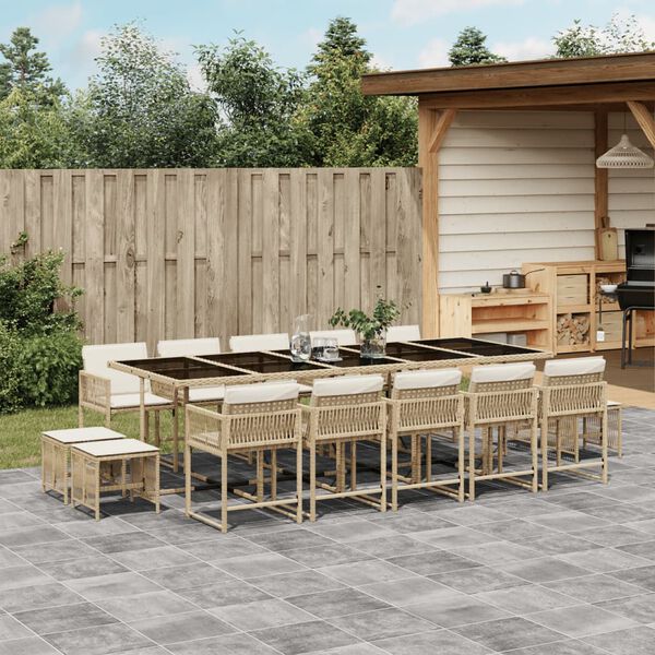 vidaXL Set da Pranzo da Giardino 15 pz con Cuscini Beige in Polyrattan