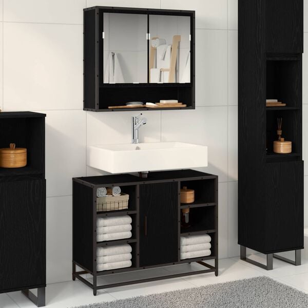 vidaXL Set di mobili per il bagno 2 pcs Rovere Nero Legno multistrato