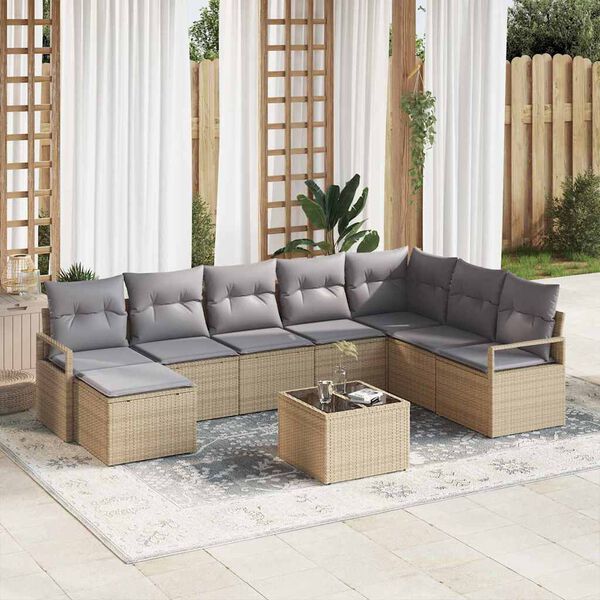 vidaXL Set Divano da Giardino 9 pcs Beige Poly Rattan