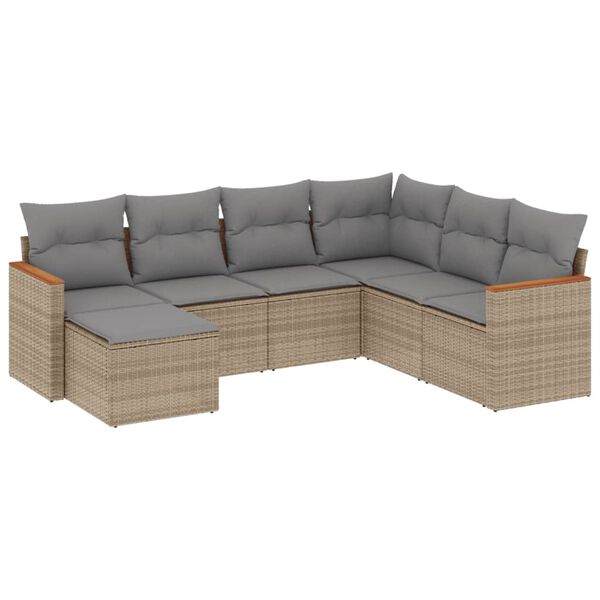 vidaXL Set Divani da Giardino 7 pz con Cuscini Beige in Polyrattan