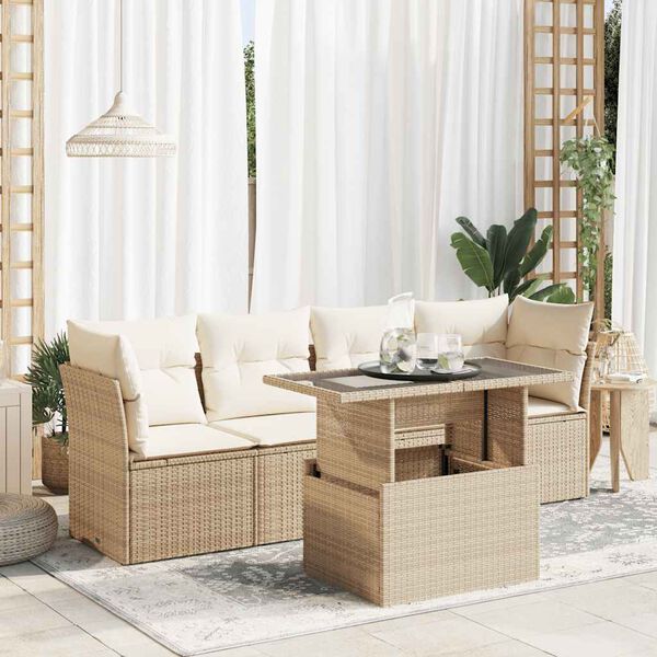 vidaXL Set Divano da Giardino 5 pz con Cuscini Beige in Polyrattan