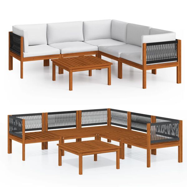 vidaXL Set da giardino 6 pezzi con cuscini in legno crema, acacia e corda