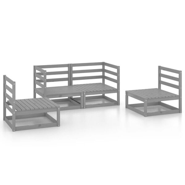vidaXL Set Divani da Giardino 4 pz Grigio in Legno Massello di Pino