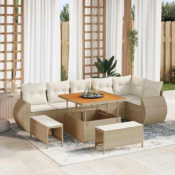 vidaXL Set Divano da Giardino con cuscino 9 pcs beige e panna