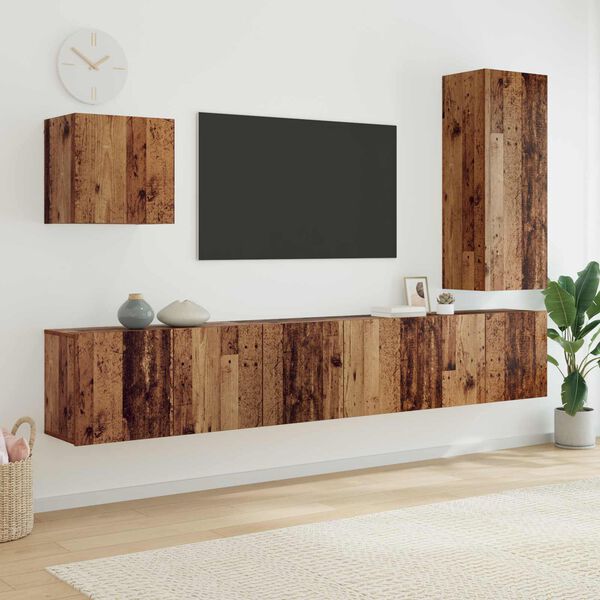 vidaXL Unit&agrave; TV da Parete 5 pcs Legno vecchio Legno multistrato