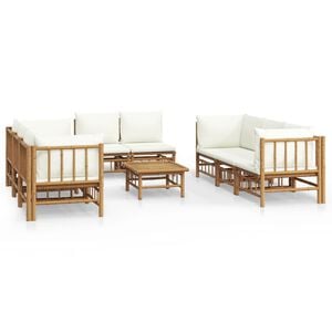 vidaXL Set Salotto da Giardino 9pz con Cuscini Bianco Crema in Bamb&ugrave;