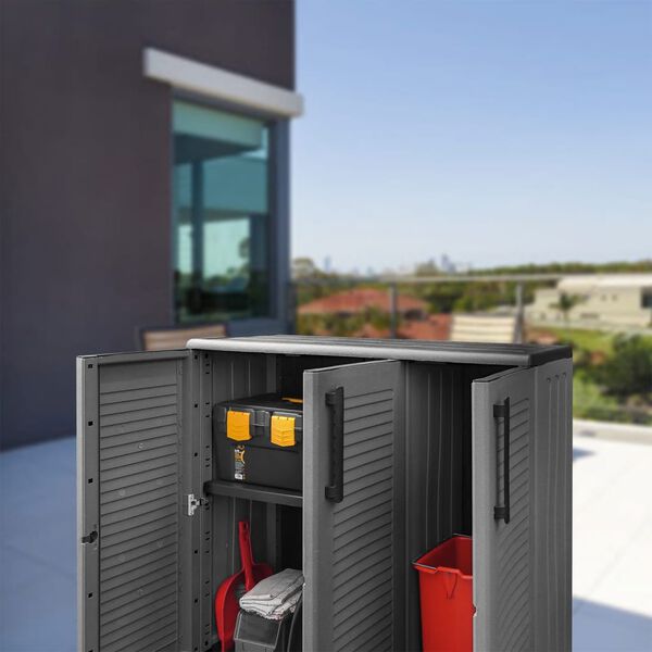 vidaXL Armadio da Giardino Grigio e Nero 102x37x84 cm in PP