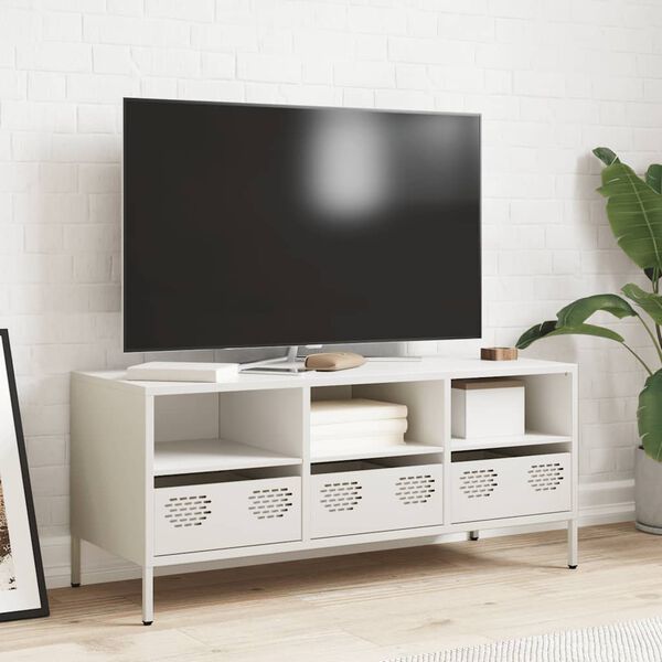 vidaXL Mobile TV Bianco 101,5x39x43,5 cm in Acciaio Laminato a Freddo
