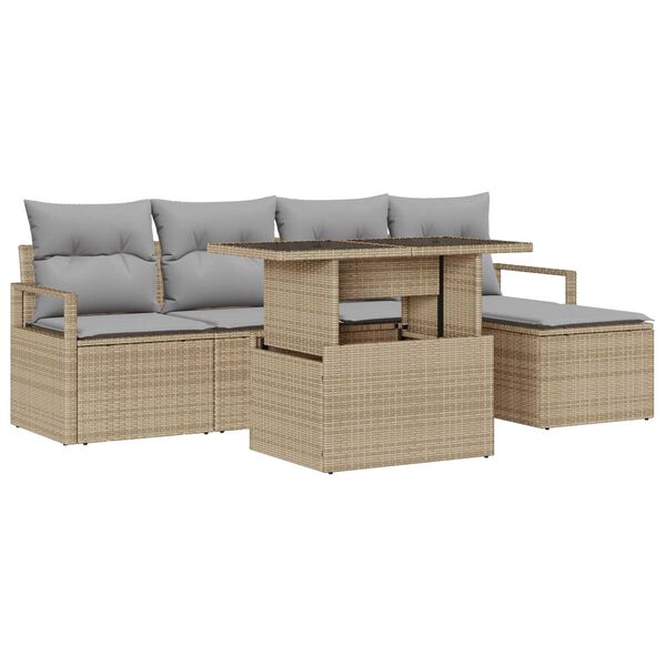 vidaXL Set Divano da Giardino 6 pcs Beige Poly Rattan