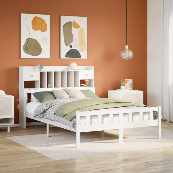 vidaXL Letto Libreria senza Materasso Bianco 160x200 cm Legno di Pino