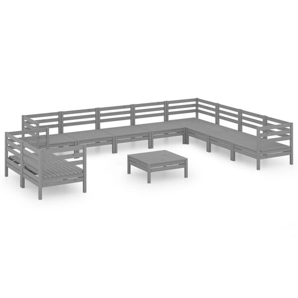 vidaXL Set Salotto da Giardino 11 pz in Legno Massello di Pino Grigio