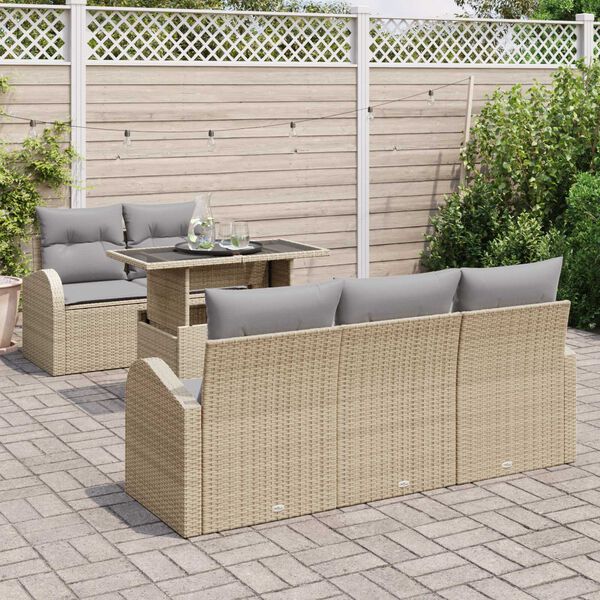 vidaXL Set Divano da Giardino con cuscino 6 pcs Beige polyrattan