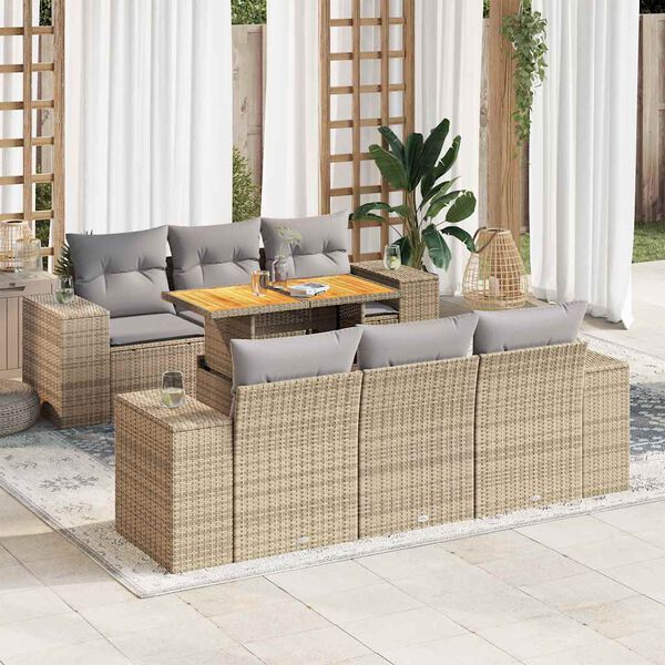 vidaXL Set Divani da Giardino 7 pz con Cuscini Beige in Polyrattan