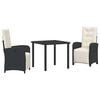 vidaXL Set da Pranzo per Giardino 3 pz Nero polyrattan