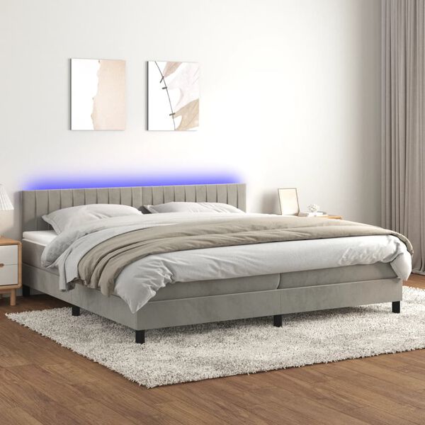 vidaXL Letto a Molle con Materasso e LED Grigio Chiaro 200x200 cm Velluto