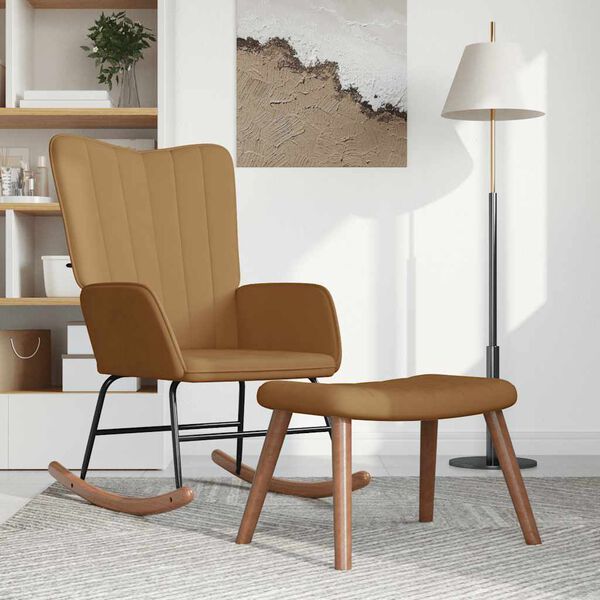 vidaXL Poltrona a Dondolo con Poggiapiedi Marrone in Velluto