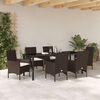 vidaXL Set da Pranzo per Giardino con cuscino 7 pcs Marrone polyrattan