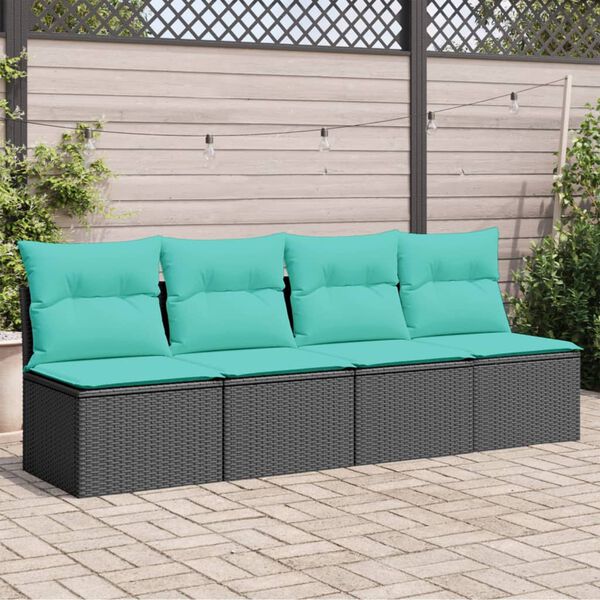 vidaXL Divano da Giardino con Cuscini a 4 Posti Nero in Polyrattan