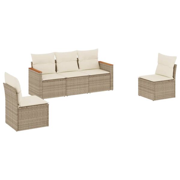 vidaXL Set Divano da Giardino 5 pz con Cuscini Beige in Polyrattan