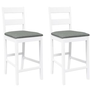 vidaXL Sgabelli da Bar con Cuscini 2 pz Bianco Legno Massello di Hevea