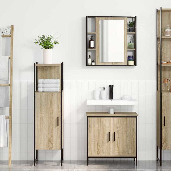 vidaXL Set di mobili per il bagno 3 pcs Marrone Legno multistrato
