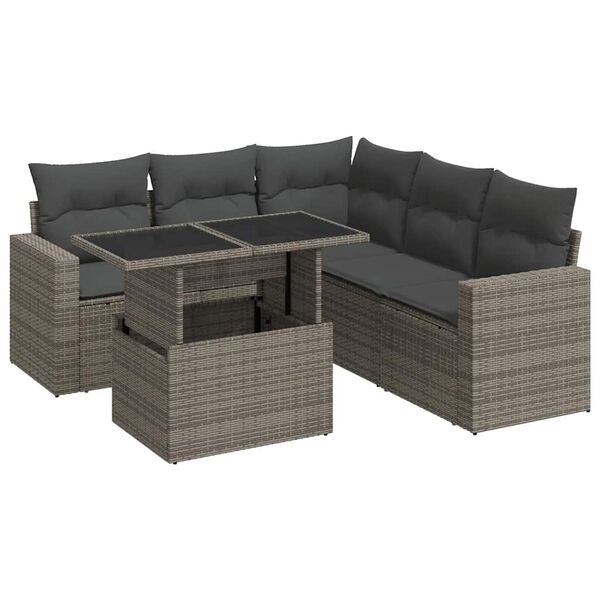 vidaXL Set Divano da Giardino 6 pz con Cuscini Grigio in Polyrattan