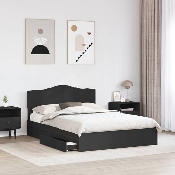 vidaXL Letto con Contenitore Nero 150 x 200 cm Legno multistrato