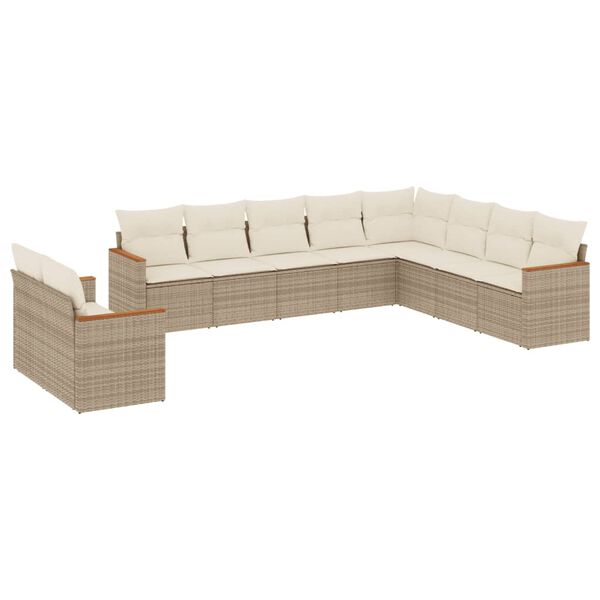 vidaXL Set Divano da Giardino 10 pz con Cuscini Beige in Polyrattan