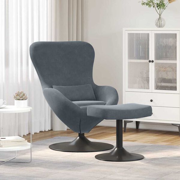 vidaXL Sedia Egg con Pouf Grigio scuro Velluto