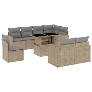 vidaXL Set Divano da Giardino 9 pz con Cuscini Beige in Polyrattan