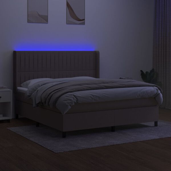 vidaXL Letto a Molle con Materasso e LED Tortora 180x200 cm in Tessuto