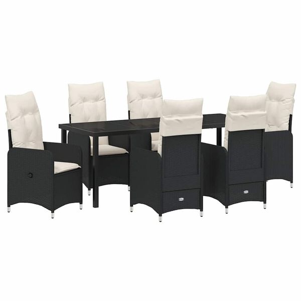 vidaXL Set da Pranzo per Giardino con cuscino 7 pcs Nero polyrattan