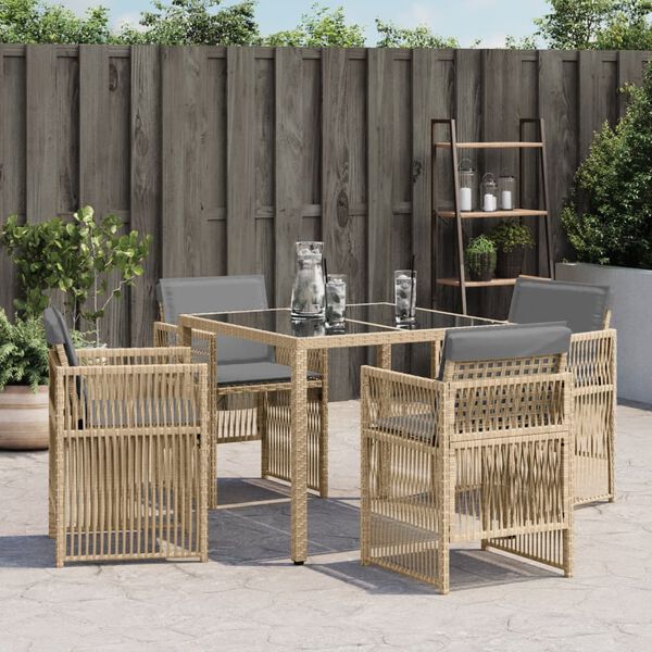 vidaXL Sedie da Giardino con Cuscini 4 pz Beige Misto in Polyrattan