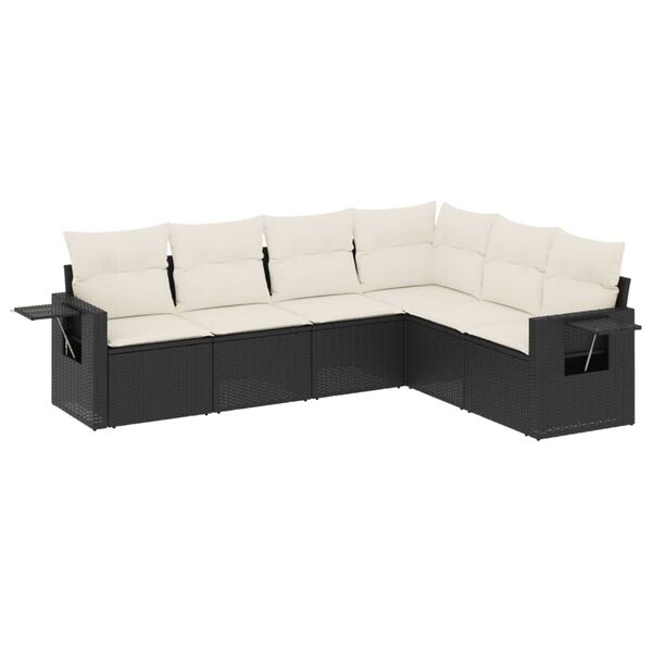 vidaXL Set Divano da Giardino 6 pz con Cuscini Nero in Polyrattan