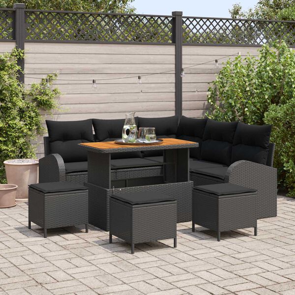 vidaXL Set Divano da Giardino con cuscino 9 pcs Nero Poly Rattan
