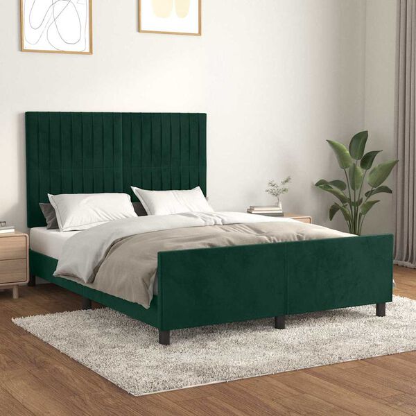 vidaXL Giroletto senza Materasso Verde Scuro 140x190 cm in Velluto