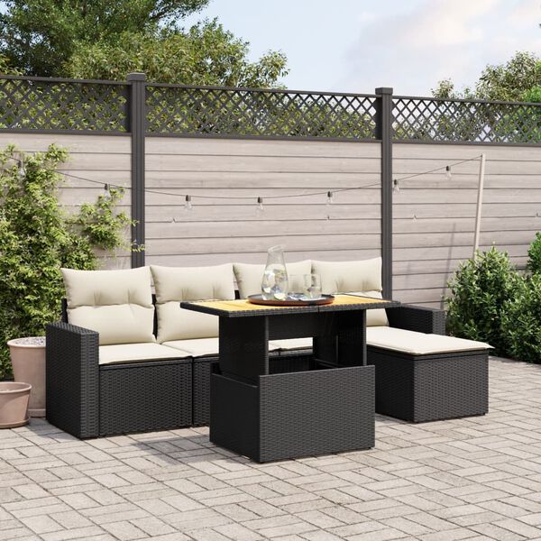 vidaXL Set Divano da Giardino 6 pz con Cuscini Nero in Polyrattan