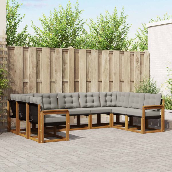 vidaXL Set di divani da esterno 9 pcs Grigio Naturale e Chiaro