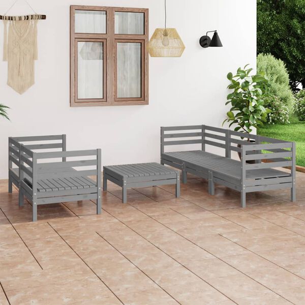 vidaXL Set Divani da Giardino 6 pz Grigio in Legno Massello di Pino