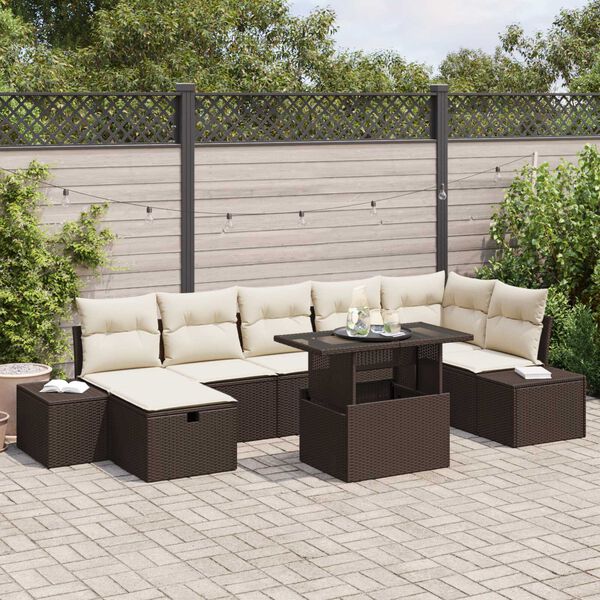vidaXL Set Divano da Giardino con cuscino 8 pcs Marrone Poly Rattan