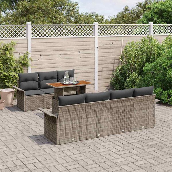 vidaXL Set Divano da Giardino 8 pcs Grigio Poly Rattan
