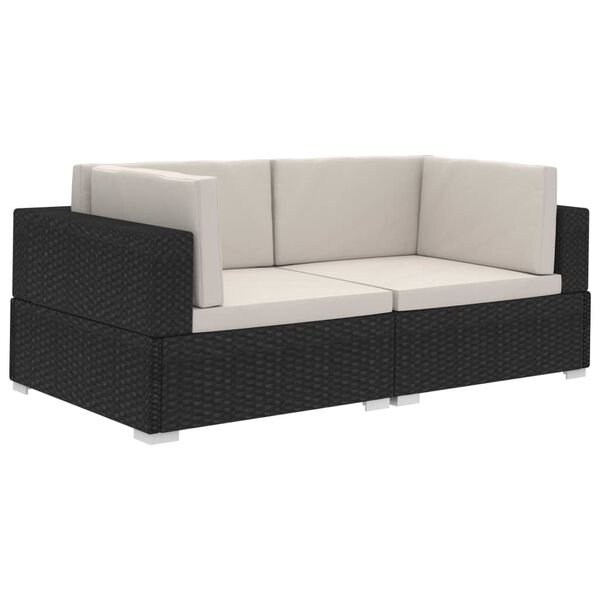 vidaXL Poltrone Modulari ad Angolo con Cuscini 2 pz Polyrattan Nero