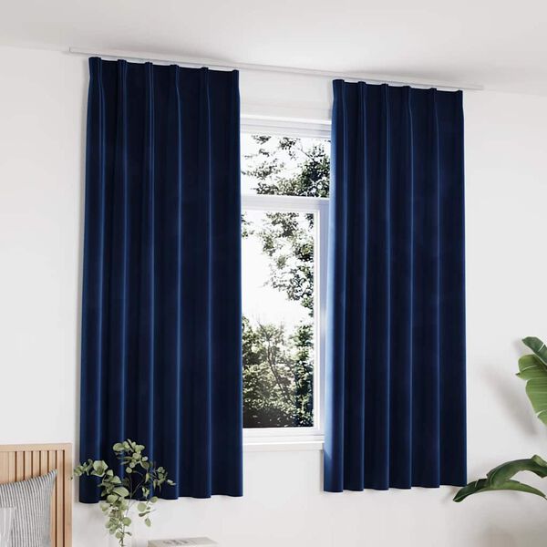 vidaXL Tende Oscuranti con Ganci 2 pz Blu Scuro in Velluto 140x175 cm