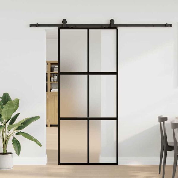 vidaXL Porta Scorrevole Set Ferramenta Nera 90x205 cm Vetro Temperato