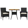 vidaXL Set Pranzo da Giardino 3 pz con Cuscini Nero Polyrattan Acacia