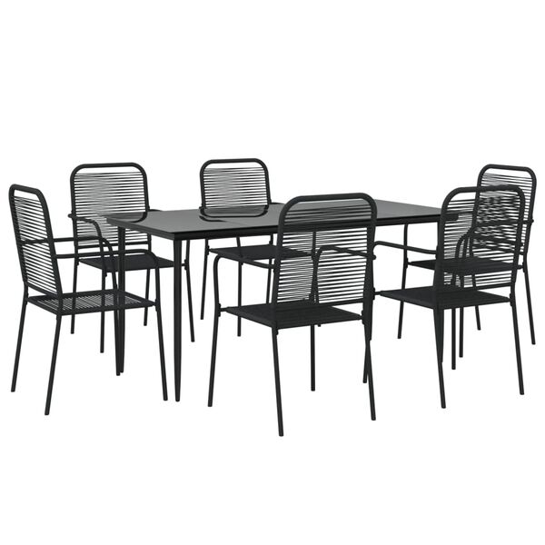 vidaXL Set da Pranzo da Giardino 7 pz Nero Corda di Cotone e Acciaio