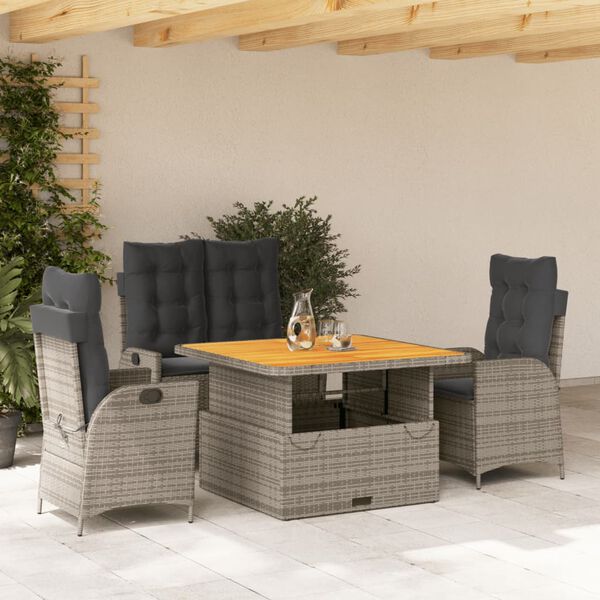 vidaXL Set da Pranzo da Giardino 5 pz con Cuscini in Polyrattan Grigio