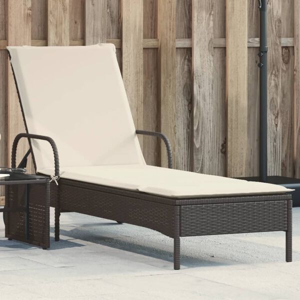 vidaXL Lettino Prendisole con Ruote e Cuscino in Polyrattan Nero
